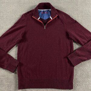 Robert Graham Sweater Men's Medium Pullover 1/4 Zip Burgundy Red Knit Cotton